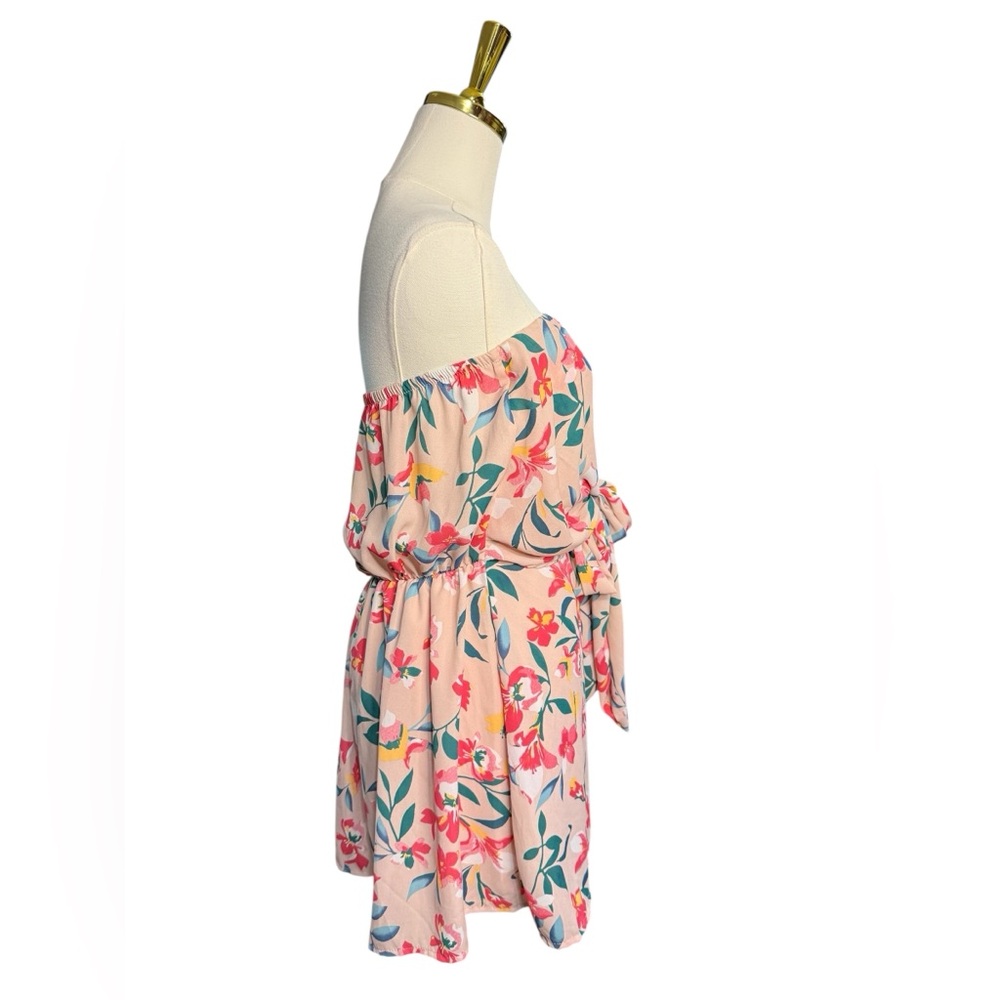 Strapless Pink Floral Tie-Front Romper - Picture 2 of 5